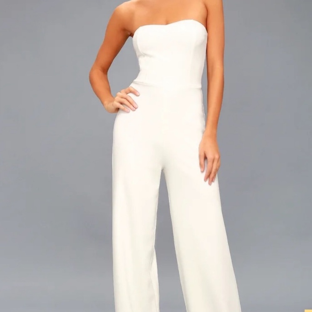 Lulus White Bridal Strapless Jumpsuit Pantsuit Size Small